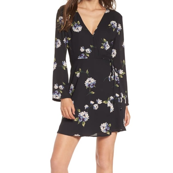 NEW Lush Nordstrom Elly Wrap Dress Black Floral - Picture 3 of 8